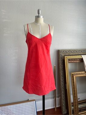 Coral Satin Solid Color Slip Dress